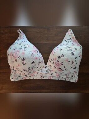 Laura Ashley Bra Womens 40DD White Floral Longline Underwire Molded Mesh